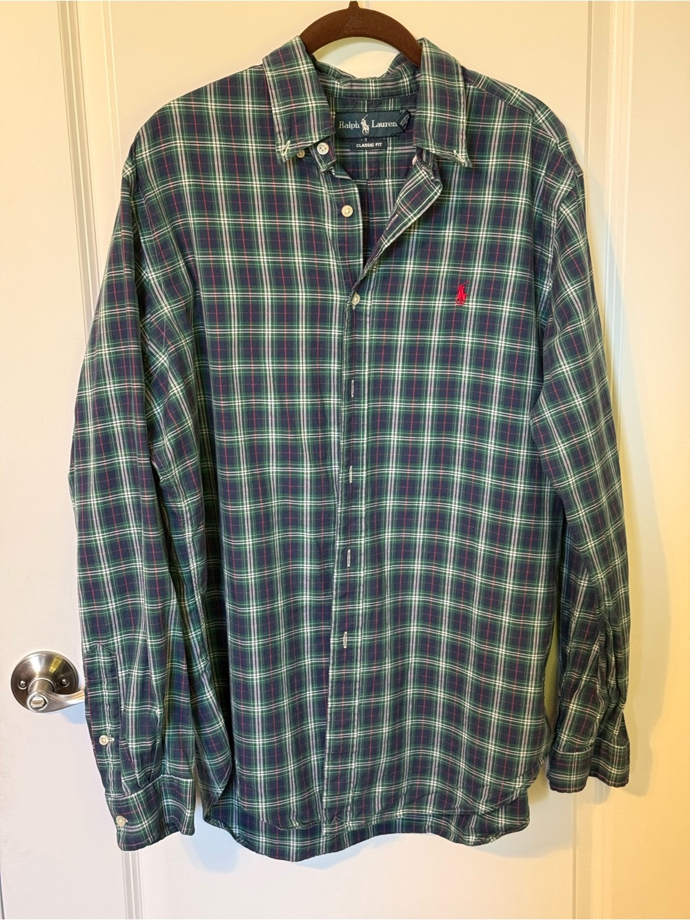 Polo Ralph Lauren Men’s Large Classic Fit Green Tartan Plaid Shirt